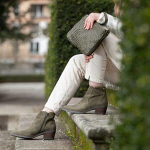 Boots les Pympren'Elles Romy Kaki talon bois foncé